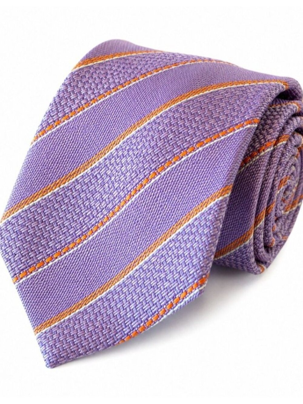 David Donahue Silk Tie Purple Lavender Orange Stripe Handmade USA Necktie Mens